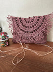 Paper Rope Clutch in DUsty Rose Color with wooden bead,Summer Bag Clutch, Handmade Bag Woven, Paper Yarn Bag