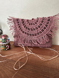 Paper Rope Clutch in DUsty Rose Color with wooden bead,Summer Bag Clutch, Handmade Bag Woven, Paper Yarn Bag