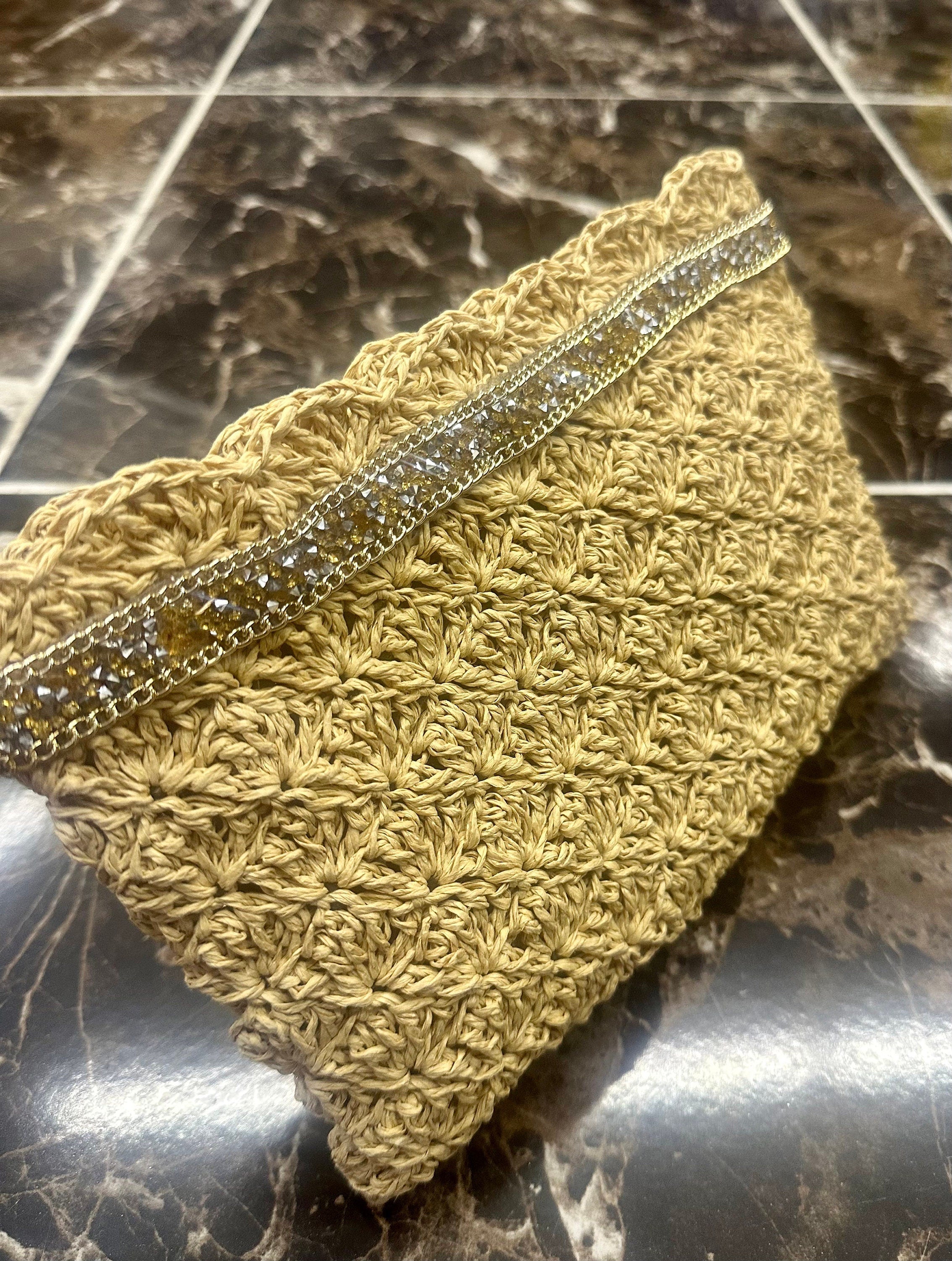 Paper Rope Clutch with wooden bead,Summer Bag Clutch, Handmade Bag Woven, Paper Yarn Bag, Clutch