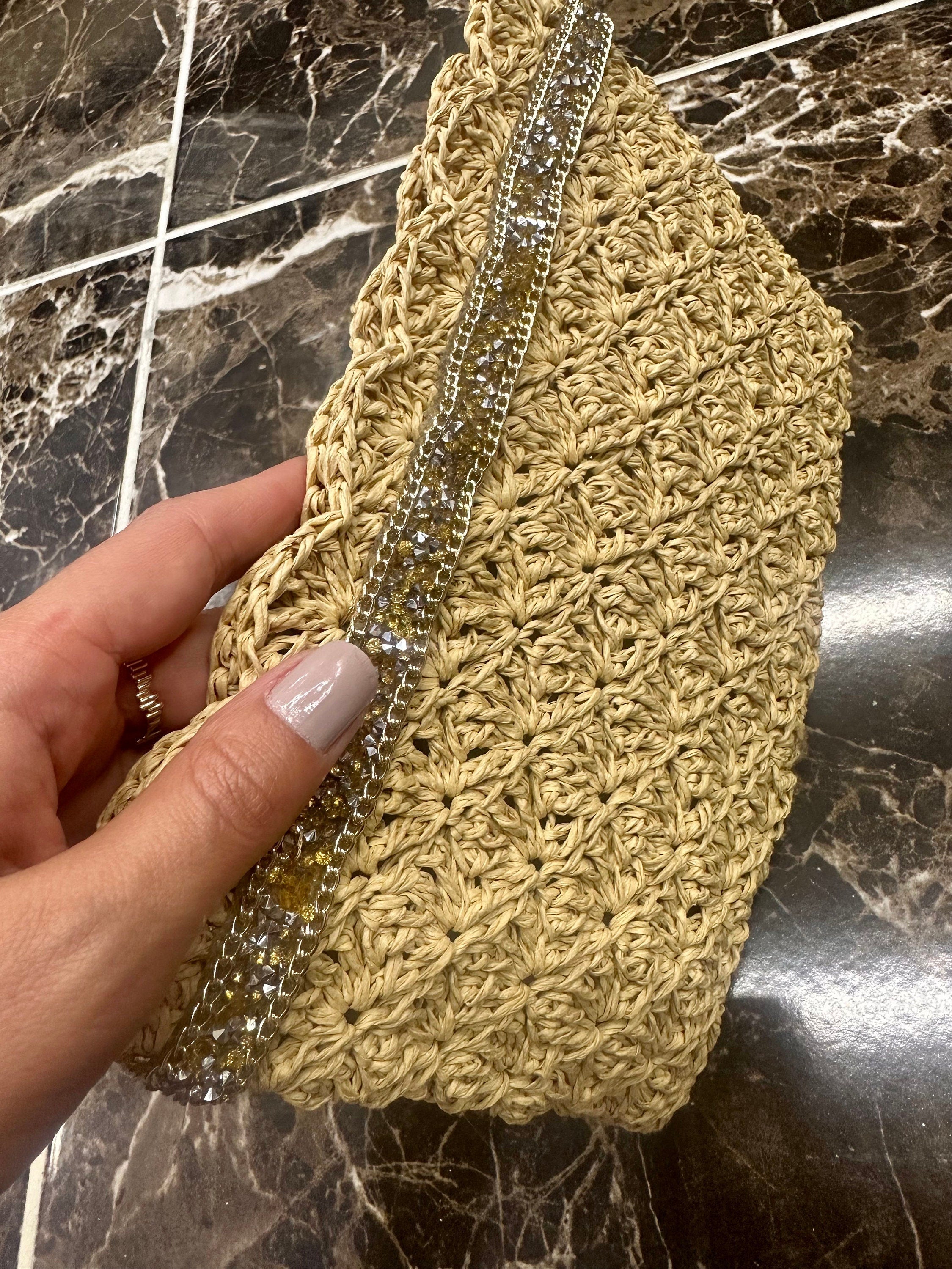 Paper Rope Clutch with wooden bead,Summer Bag Clutch, Handmade Bag Woven, Paper Yarn Bag, Clutch