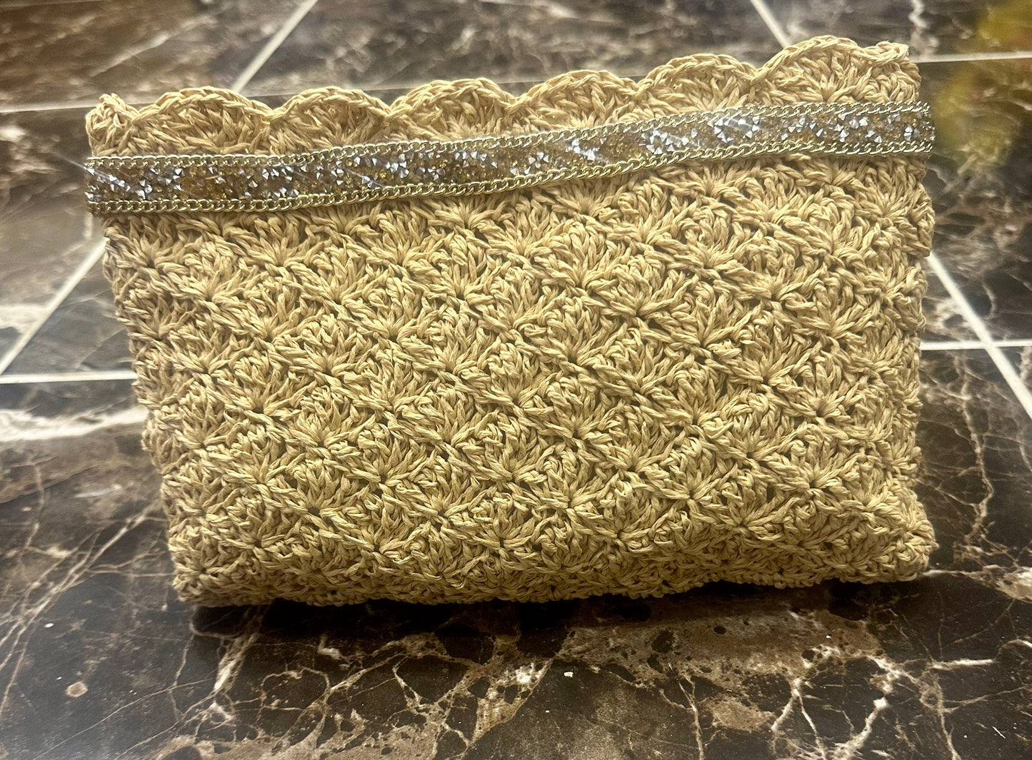 Paper Rope Clutch with wooden bead,Summer Bag Clutch, Handmade Bag Woven, Paper Yarn Bag, Clutch