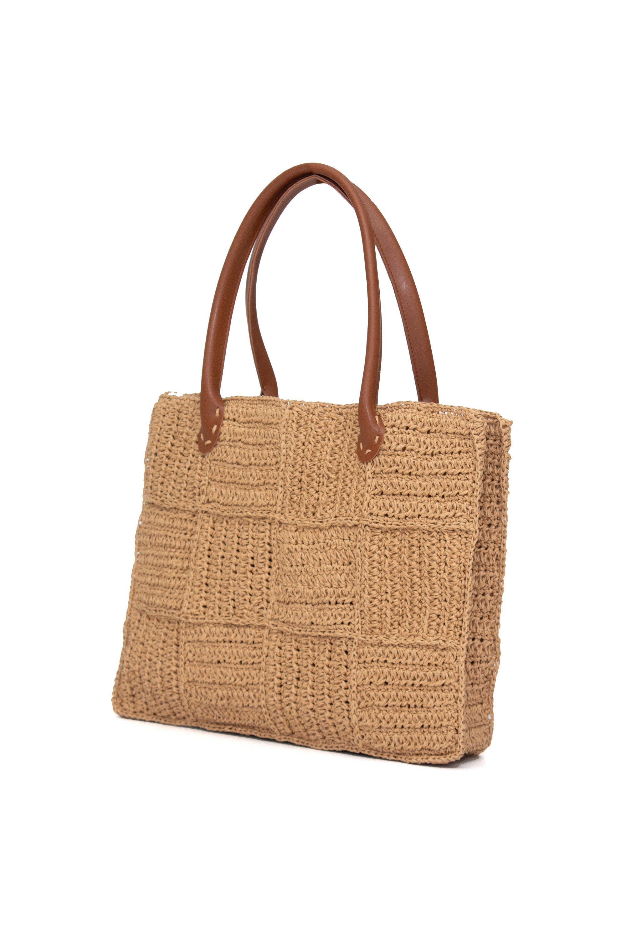 Paper Yarn Bag Beach Bag Handmade Leather handle bag