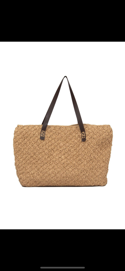 Paper Yarn Bag Beach Bag Handmade leather handle bag
