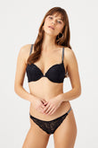 Patterned Supported Black Shine Strap Bra Panty Set