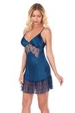 Petrol Blue Short Satin Nightgown
