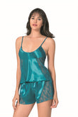 Petrol Satin Babydoll Shorts Set