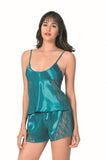 Petrol Satin Babydoll Shorts Set