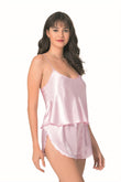 Pink Satin Babydoll Shorts Set
