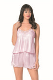 Pink Satin Babydoll Shorts Set