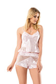 Pink Satin Nightgown Babydoll Shorts Set