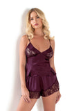 Plum Satin Babydoll Shorts Set