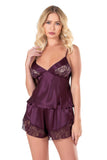 Plum Satin Babydoll Shorts Set