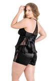 Plus Size Black Satin Babydoll Shorts Set