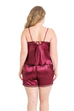 Plus Size Burgundy Satin Babydoll Shorts Set