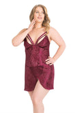 Plus Size Burgundy Short Jacquard Nightgowns