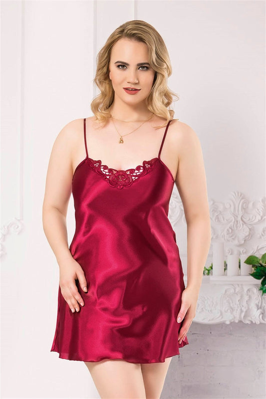 Plus Size Burgundy Short Satin Nightgowns