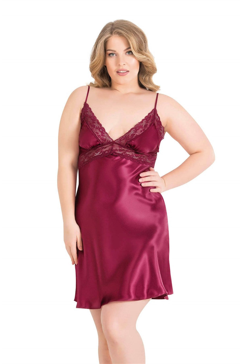 Plus Size Burgundy Short Satin Nightgowns