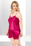 Plus Size Cherry Satin Babydoll Shorts Set