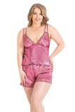 Plus Size Dusty Rose Satin Babydoll Shorts Set