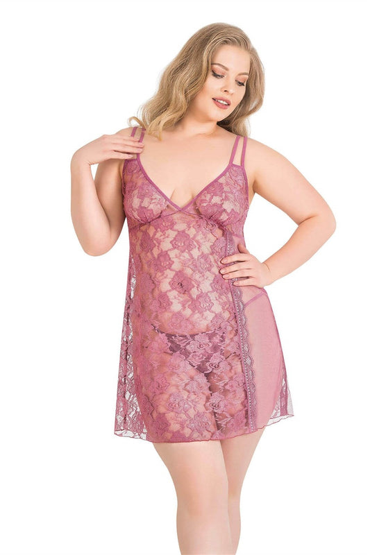 Plus Size Dusty Rose Short Lace Nightgowns