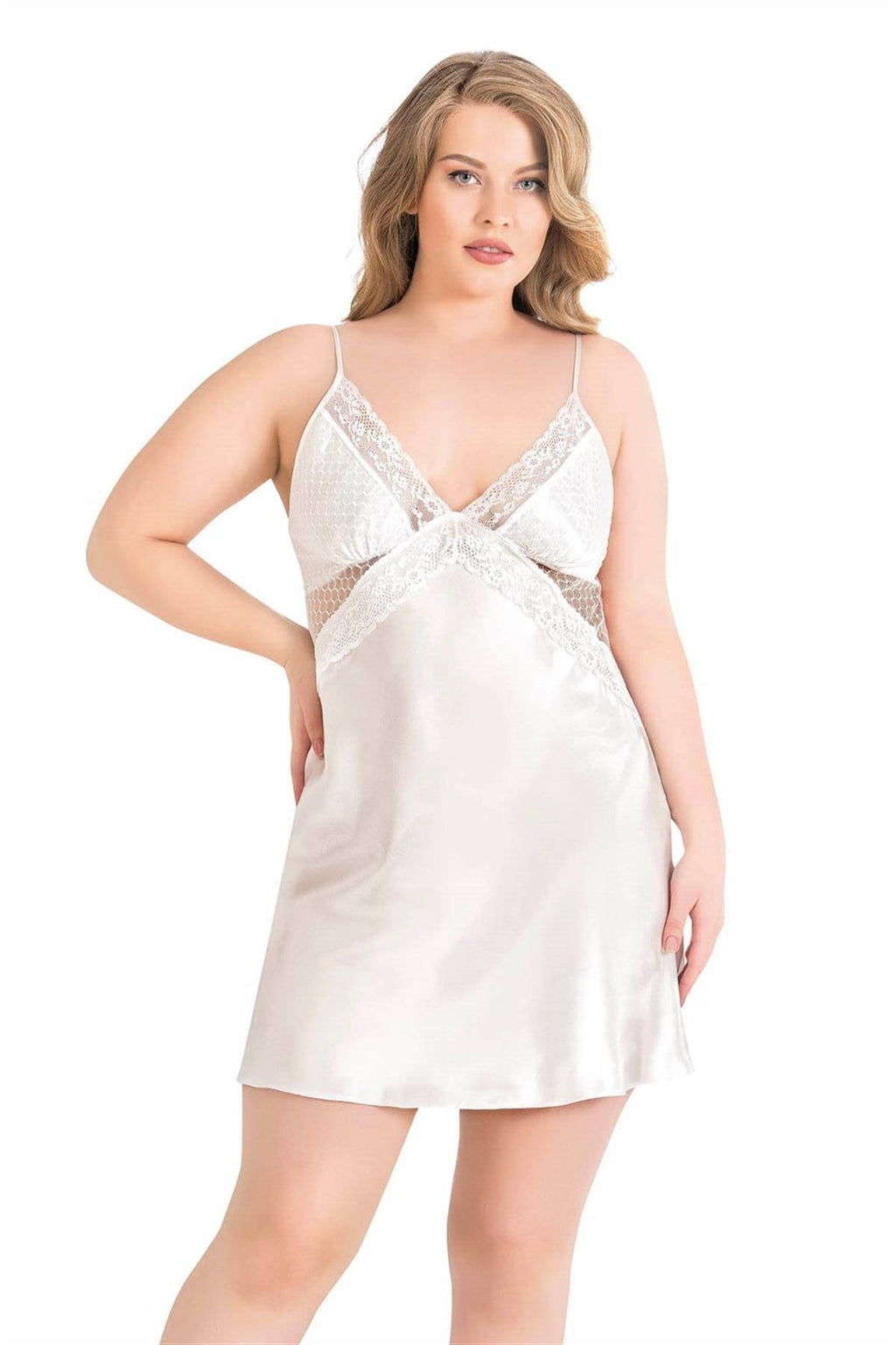 Plus Size Ecru Short Satin Nightgowns
