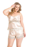 Plus Size Ivory Satin Babydoll Shorts Set