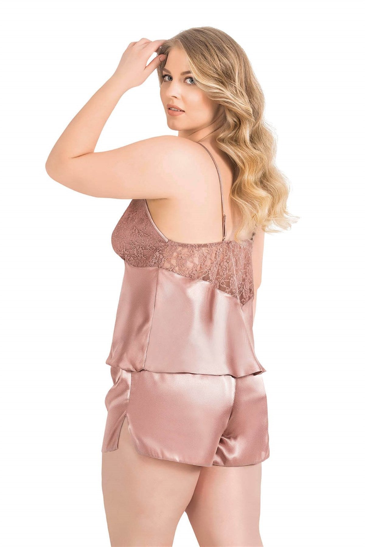 Babydoll-Shorts-Set aus Nerzsatin in Übergröße