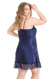 Plus Size Navy Blue Short Satin Nightgowns