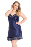Plus Size Navy Blue Short Satin Nightgowns
