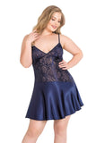 Plus Size Navy Blue Short Satin Nightgowns