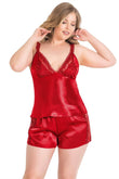 Plus Size Red Satin Babydoll Shorts Set