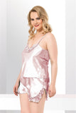 Plus Size Salmon Satin Babydoll Shorts Set