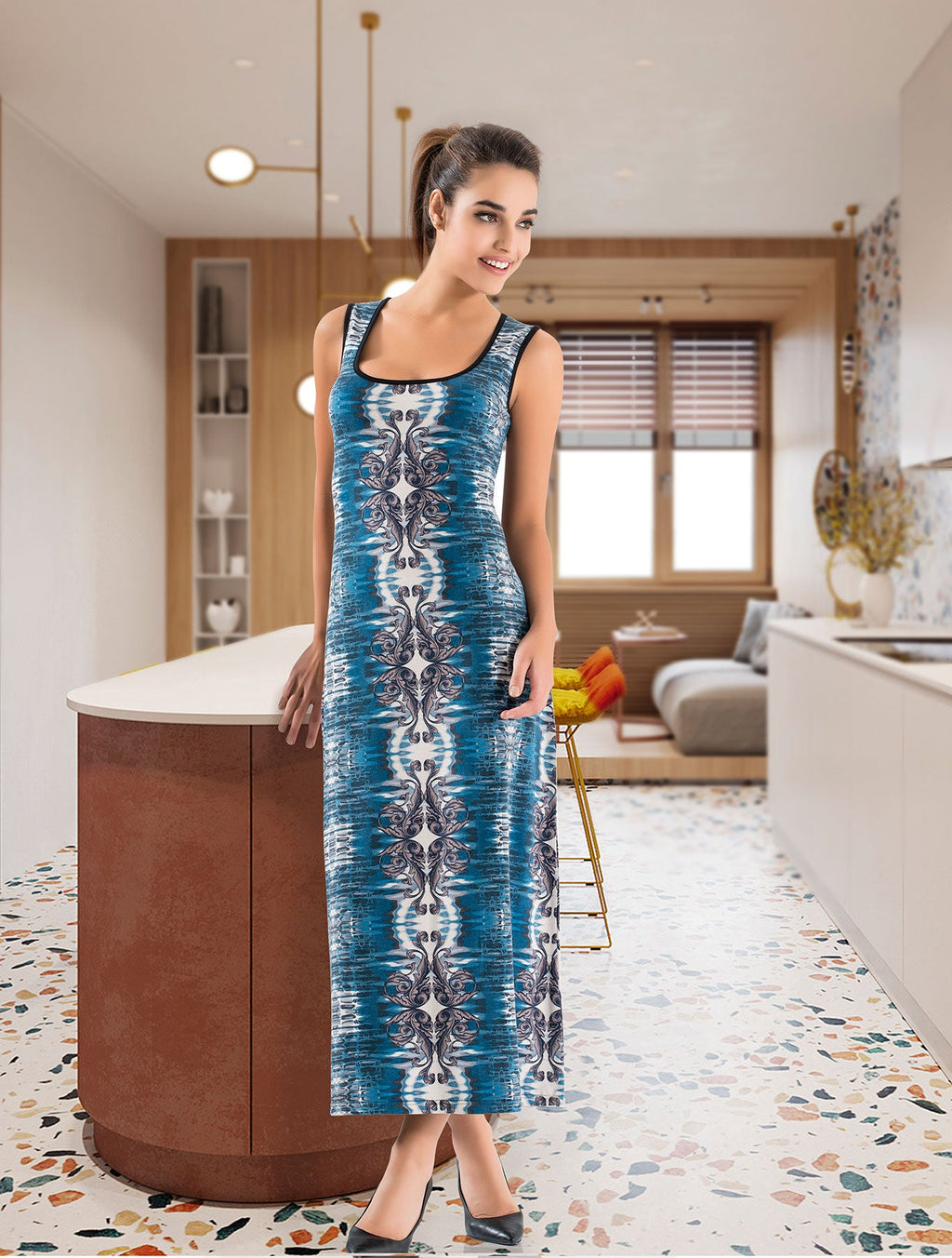 Pool Neck Long Women Dress 957