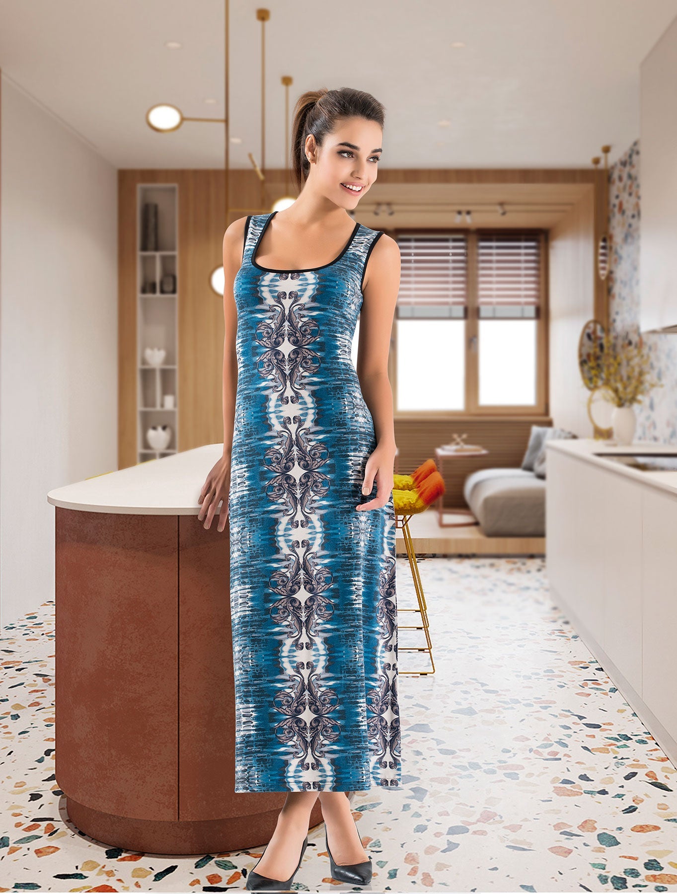 Pool Neck Long Women Dress 957