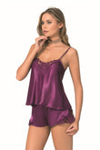 Purple Satin Babydoll Shorts Set