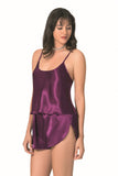Purple Satin Babydoll Shorts Set