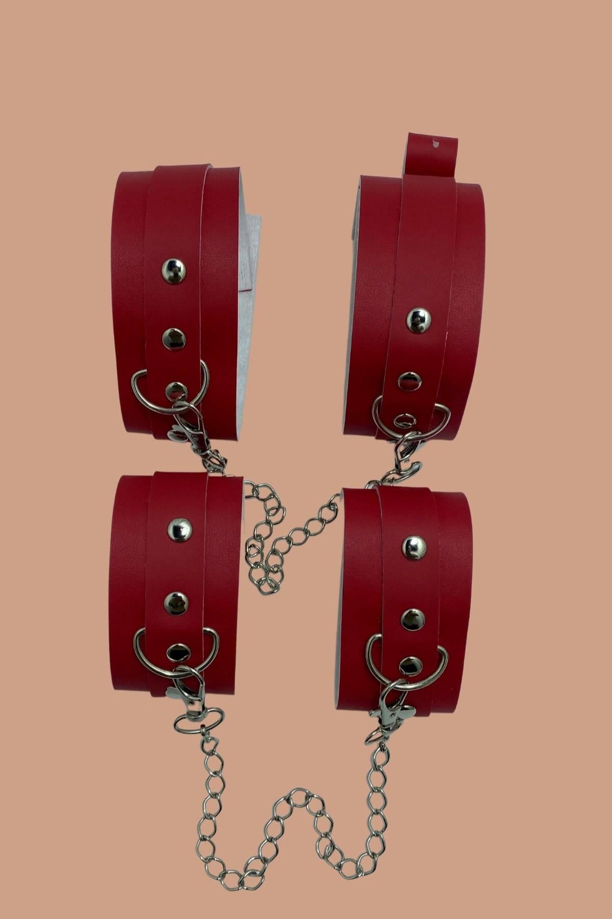 Rotes Arm- und Bein-Lederklammern-Set 800210