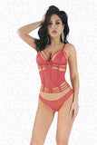 Red Glitter Lace Bustier Suit