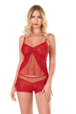 Red Jacquard Babydoll Shorts Set