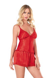 Red Satin Babydoll Shorts Set