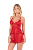 Red Satin Babydoll Shorts Set