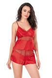 Red Satin Babydoll Shorts Set