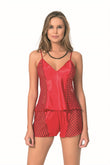 Red Satin Babydoll Shorts Set