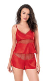 Red Satin Babydoll Shorts Set