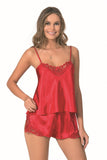 Red Satin Babydoll Shorts Set