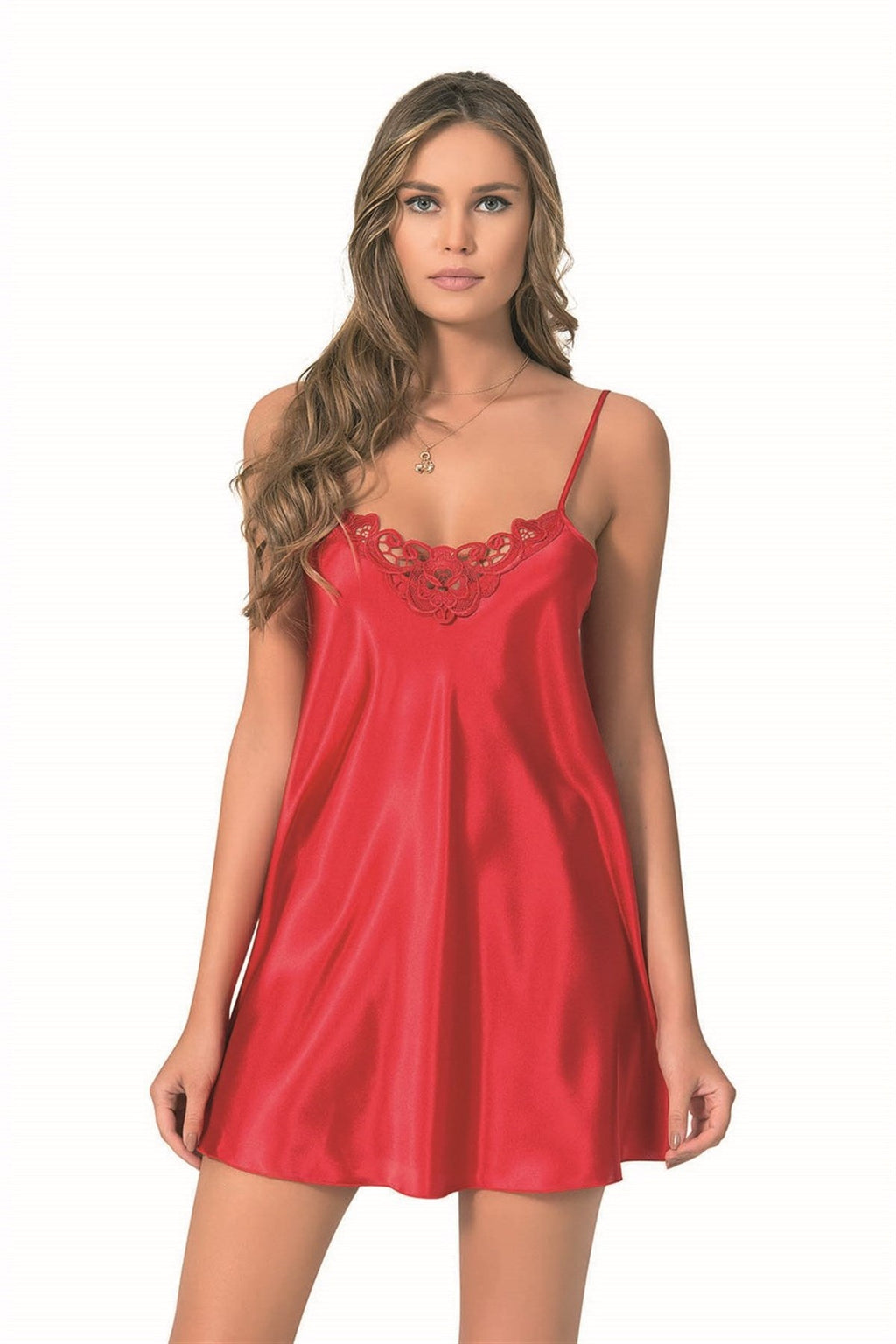 Rotes kurzes Satin-Nachthemd