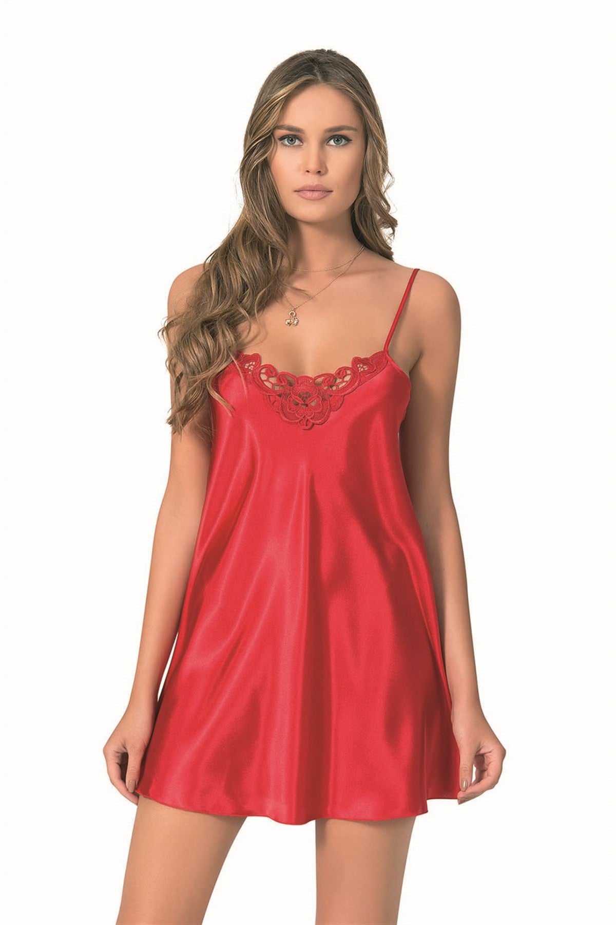 Rotes kurzes Satin-Nachthemd