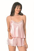 Salmon Satin Babydoll Shorts Set
