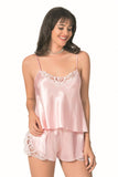 Salmon Satin Babydoll Shorts Set