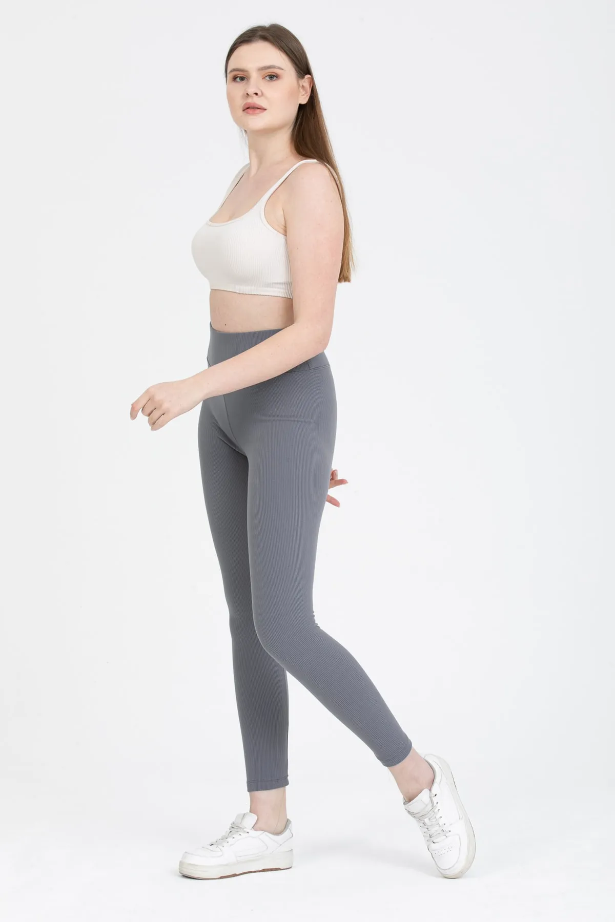 Geräucherte gerippte Leggings mit hoher Taille 0608